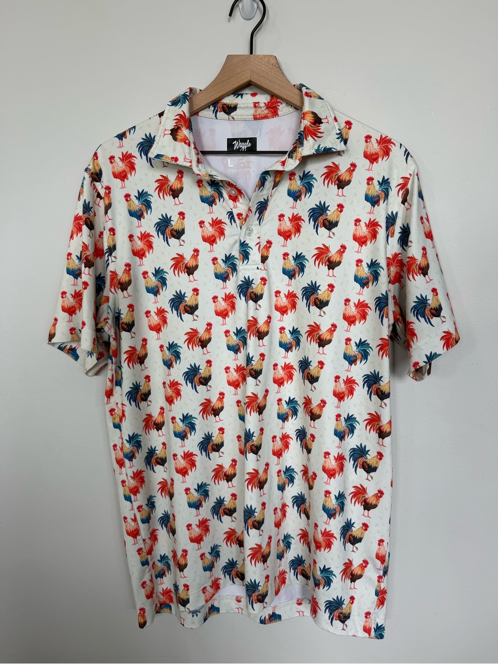 Waggle Golf Rooster Print Polo Shirt Men’s Large Performance Stretch
